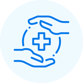 Two hands encircling a medical cross.
