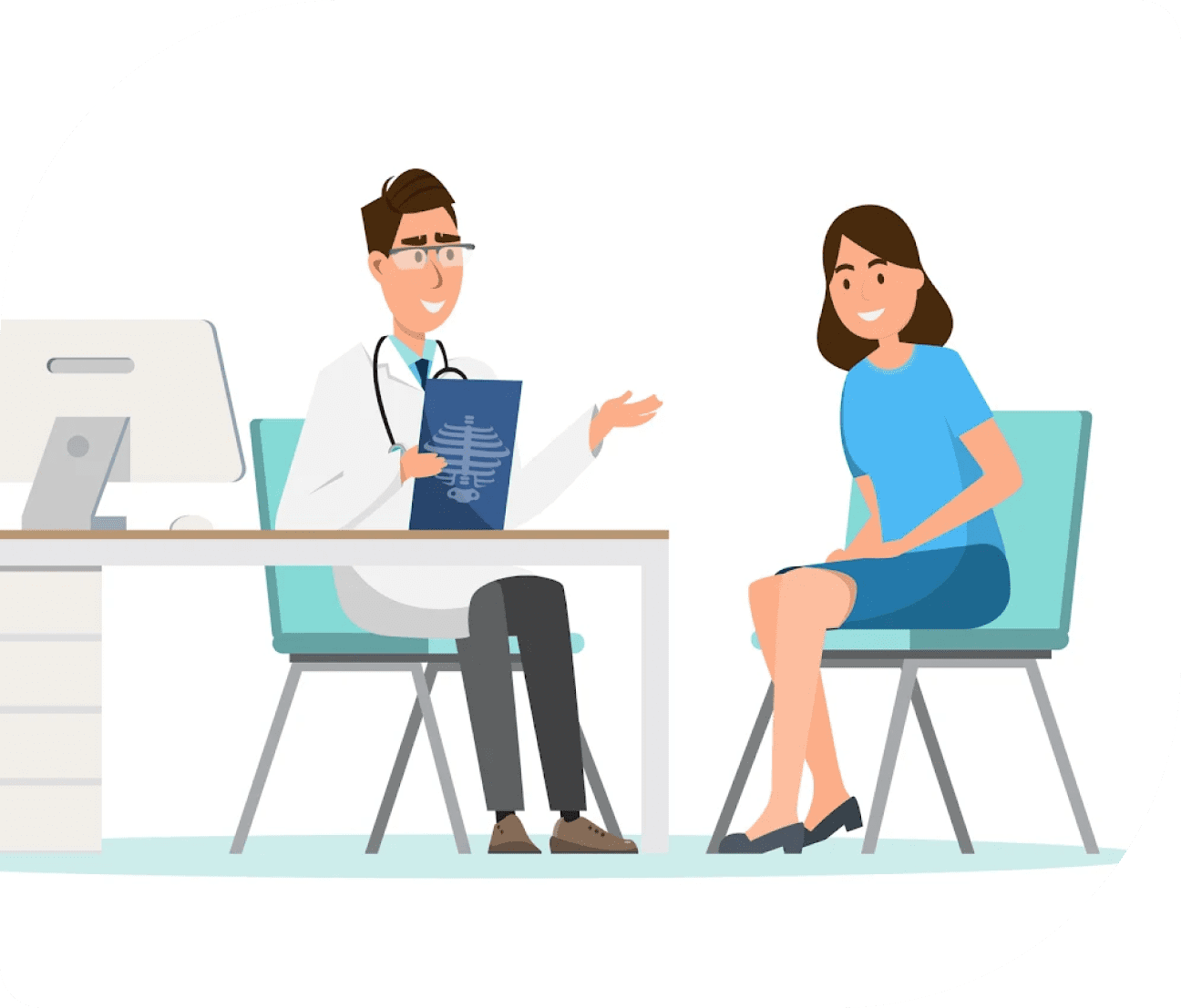 Doctor consulting patient in an office setting.