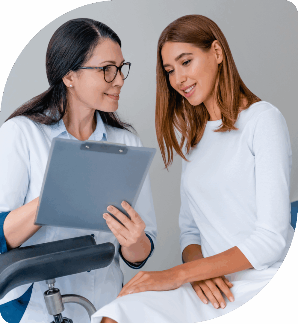 Doctor and patient discussing medical report.